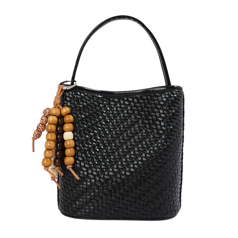 Trendy Woven Solid Color Handbag Bucket Bag 6W10BBG1987
