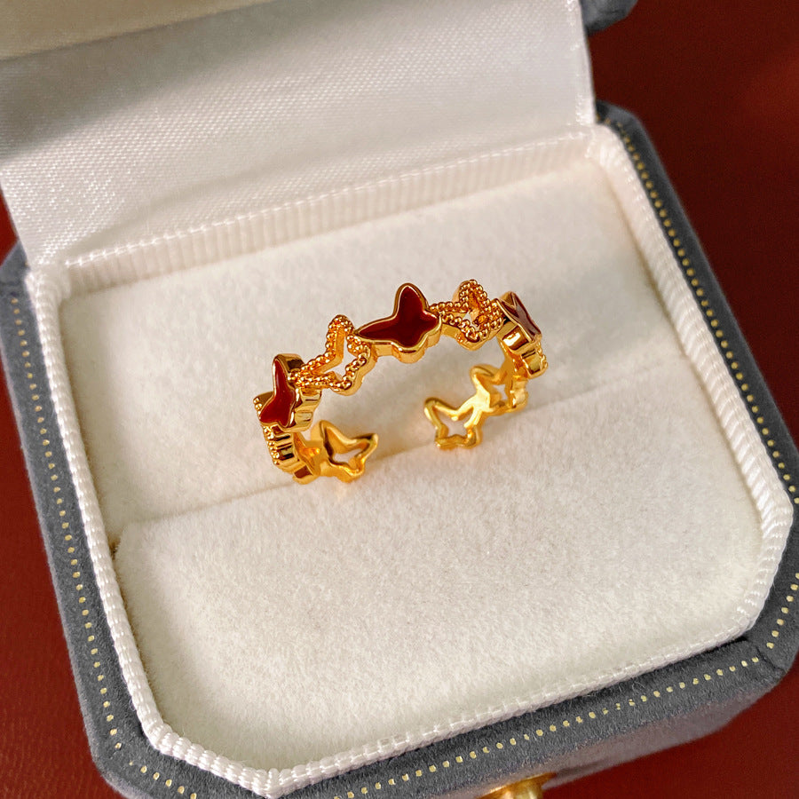 Minimalist Gold Plated Butterfly Enamel Open Ring 6W6JRG368
