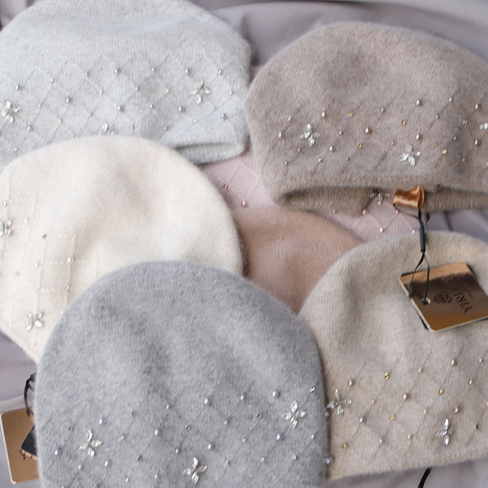 Luxury Rhinestone Pearl Embroidered Knit Beanie 6W6HAT707