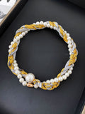 Vintage Paisley Print Pearl Chain Magnetic Scarf Necklace MK2BW6W6JNC235