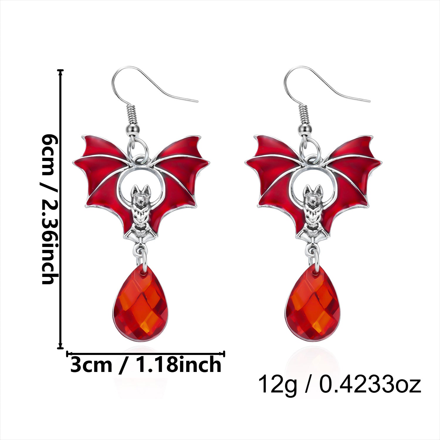 Halloween Red Crystal Bat Dangle Earrings 6W6JER549
