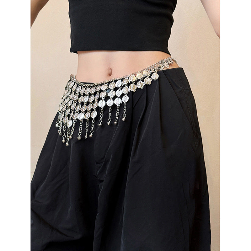 Chunky Round Disc Tassel Beaded Waist Chain 6W6JBT146
