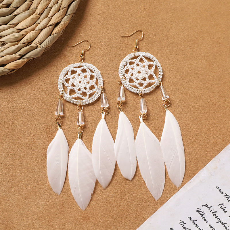 Bohemian Feather Tassel Earrings - DippedShop Wholesale - #3779