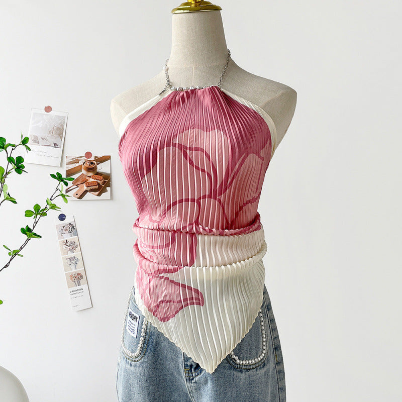 Painting Pleated Beads Scarf Halter Camisole MK2BW6W6NSI23