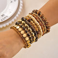 Boho Style Wooden Beaded Layered Elastic Bracelet 6W6JBR504