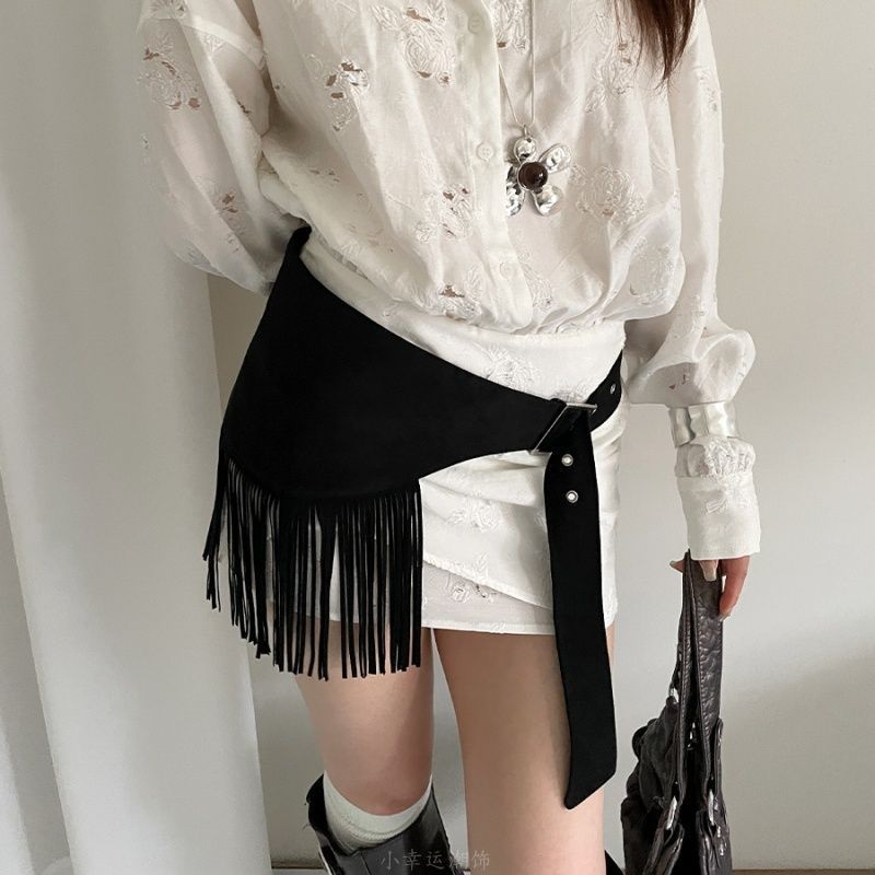 Minimalist Solid Color Triangular Tassel PU Belt 6W6JBT213