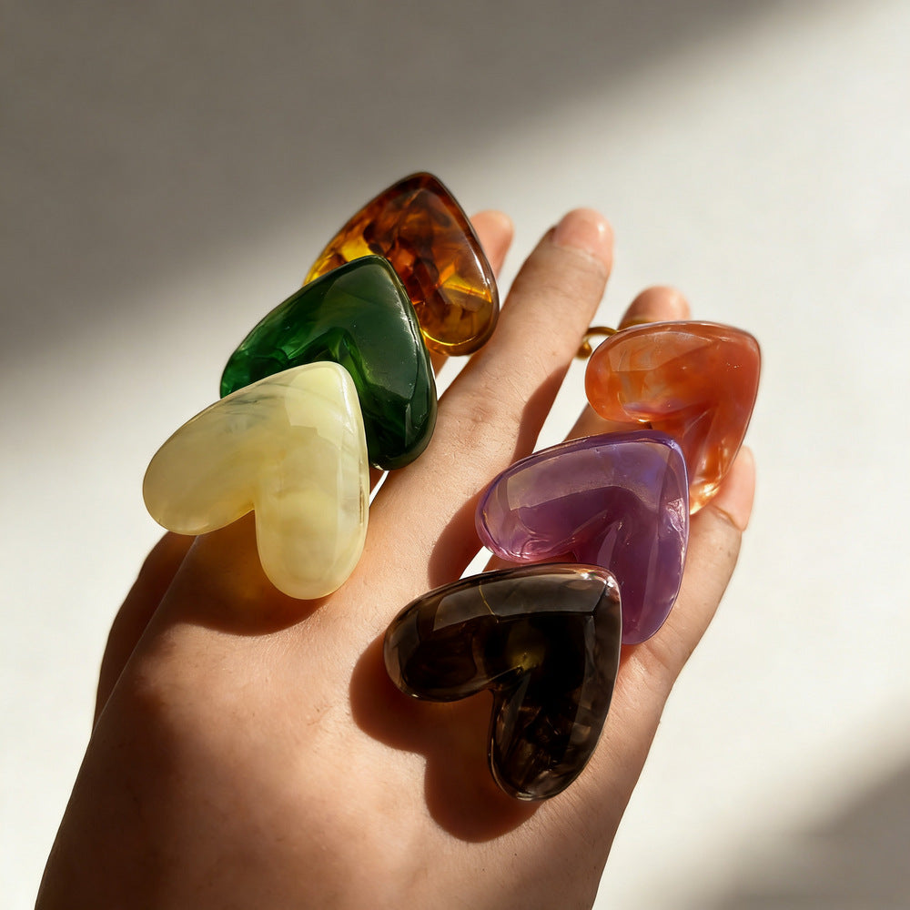 Resin Heart Adjustable Ring - DippedShop Wholesale - #5251