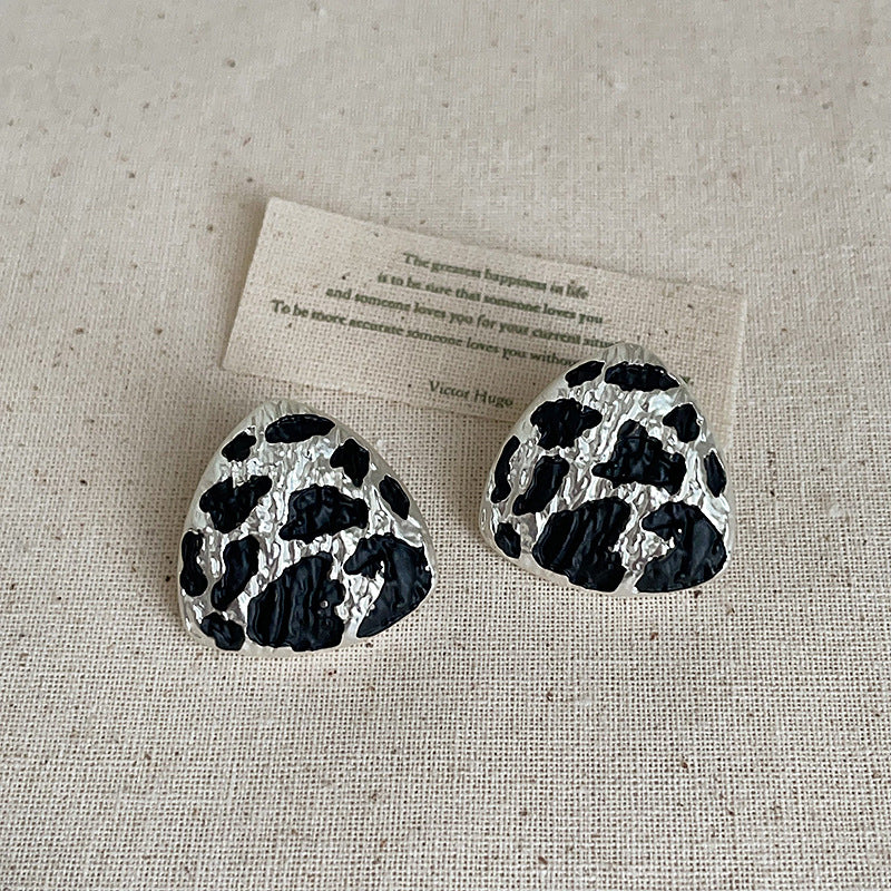 Vintage Geometric Round Leopard Print Stud Earrings 6W6JER595