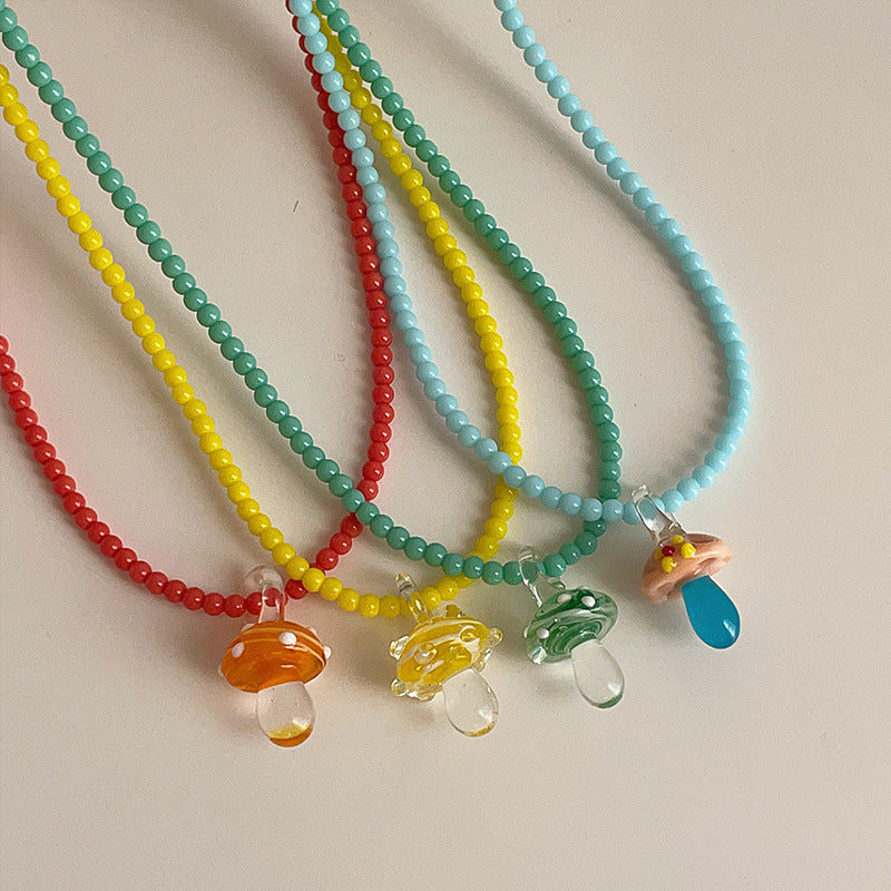 Mushroom Pendant Beaded Choker - DippedShop Wholesale - #6067