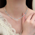 Fresh Blue Crystal Bowknot Beaded Necklace 6W6JNC434