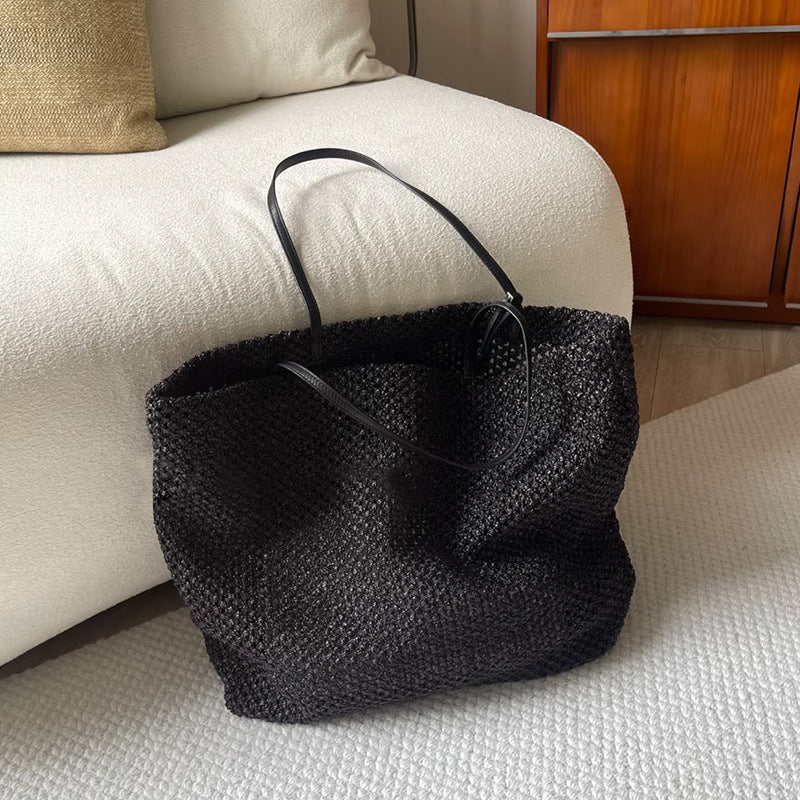 Retro Solid Color Straw Woven Large Capacity Shoulder Bag 8CW6BBG517L