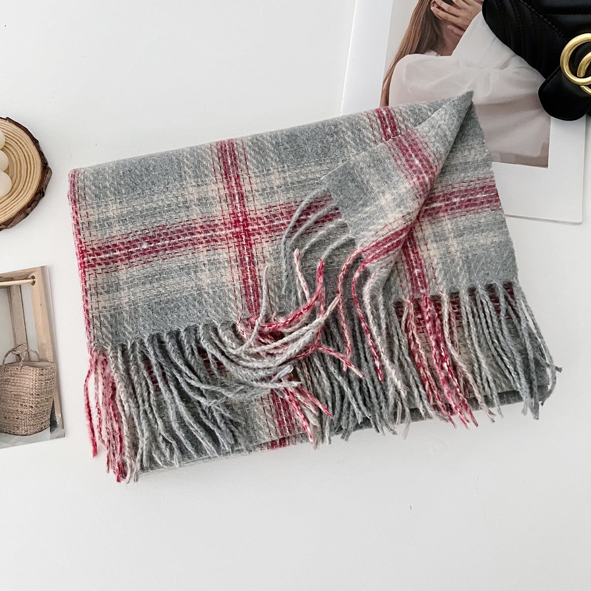 Classic Plaid Thicken Fringe Shawl - DippedShop Wholesale - #7955