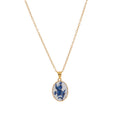 Retro Floral Print Oval Pendant Chain Necklace 6W6JNC412L
