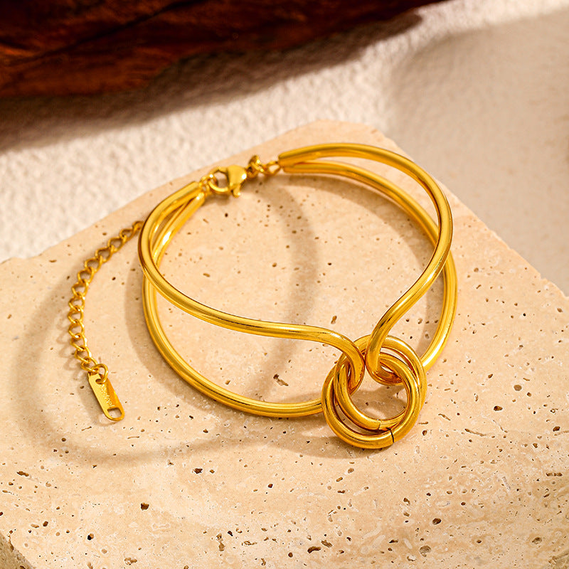 Fashion Gold Plated Knotted Geometric Bangle Bracelet 6W6JBR524