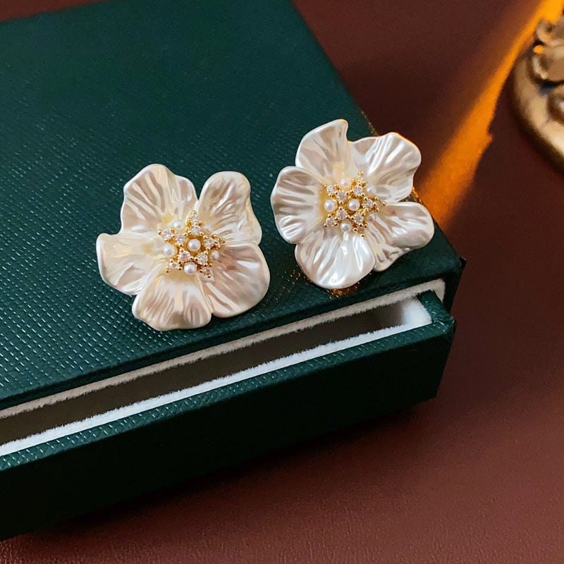 3D Floral Rhinestone Stud Earrings - DippedShop Wholesale - #2643