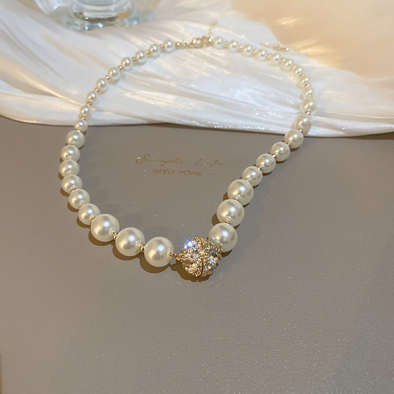 Elegant Double Layer Rhinestones Pearl Pendant Necklace 6W6JNC924