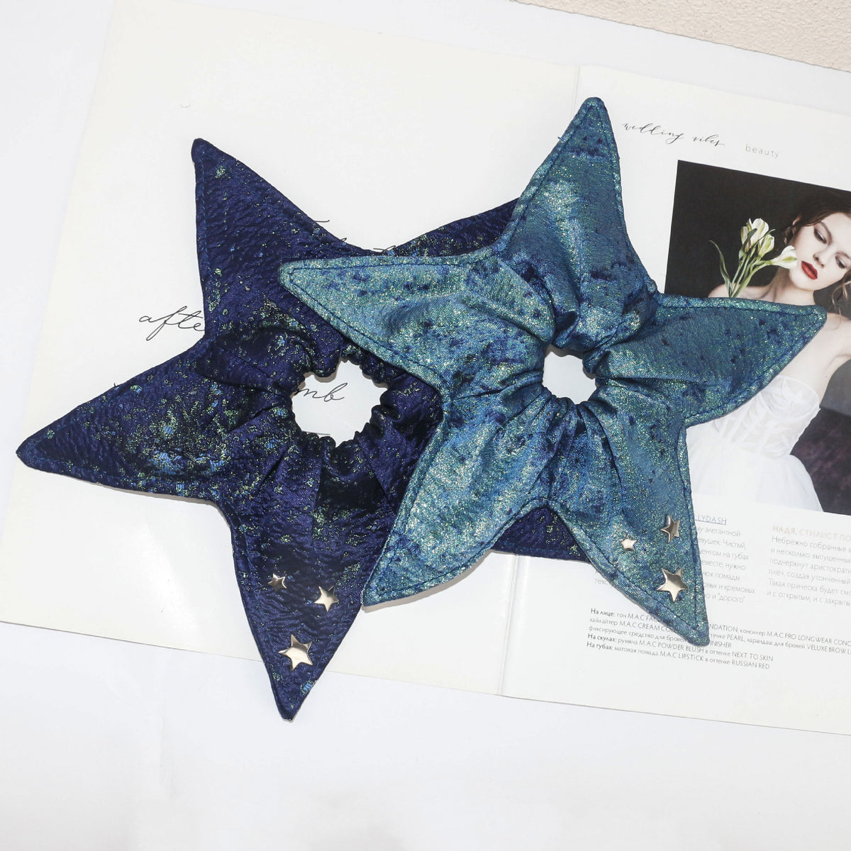 Stylish Starry Denim Blue Print Star Scrunchies 6W6HSR492
