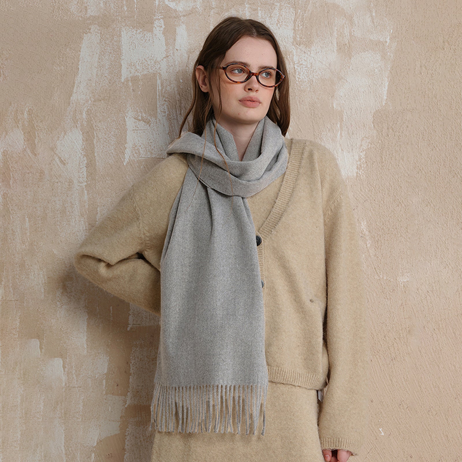 Minimalist Solid Color Tassel Wool Scarf 6W6NSW298