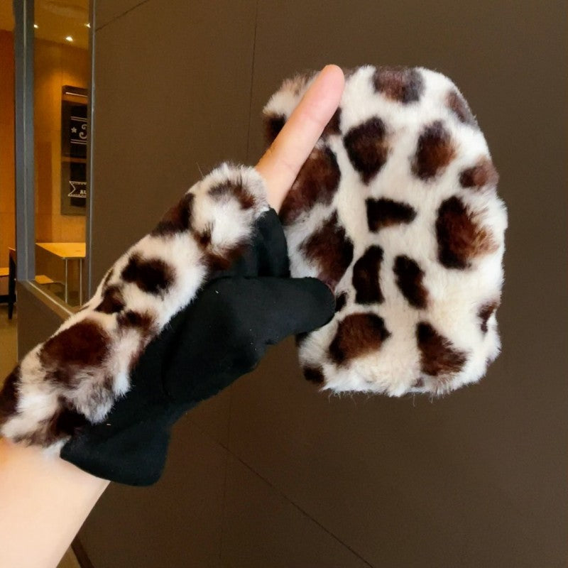 Leopard Faux Fur Fingerless Gloves - DippedShop Wholesale - #7971