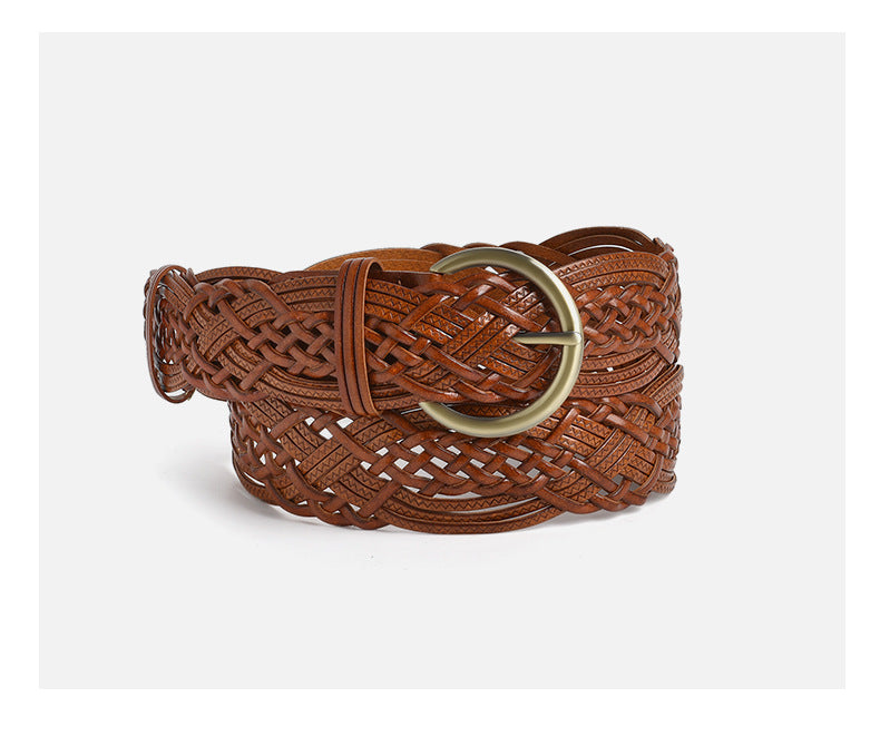 Handmade Hollow Braided Woven Wide Leather Belt 6W6JBT170
