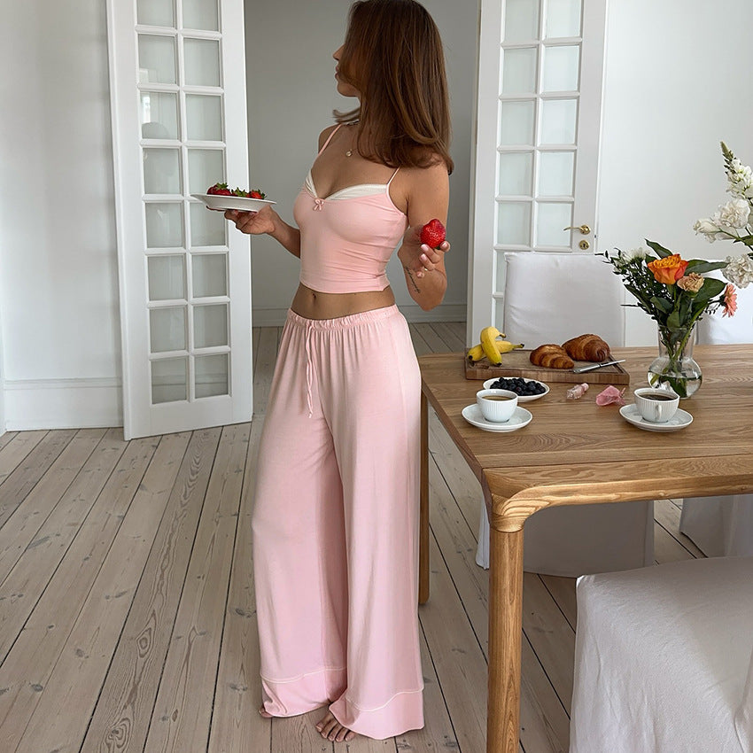 Bow Splicing Spaghetti String Loungewear Set DP25F493