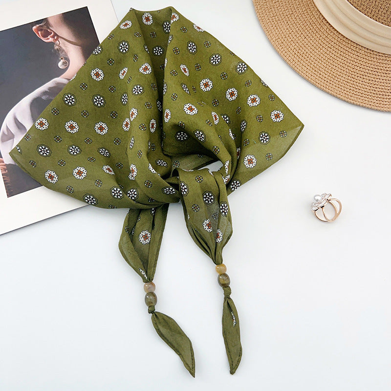 Vintage Flower Print Beaded Triangle Scarf MK2BW6W6NSI01