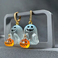Spooky Halloween Ghost Pumpkin Rhinestone Hoop Earrings 6W6JER548