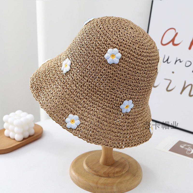 Flower Embroidery Straw Hat - DippedShop Wholesale - #9891