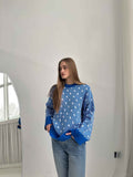 Print Contrast Loose Sweater - DippedShop Wholesale - #7795