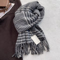 Vintage Plaid Wool Blend Knit Tassel Scarf 6W6NSC67