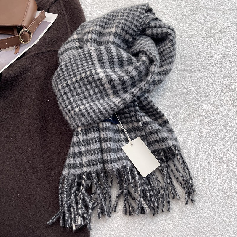 Vintage Plaid Wool Blend Knit Tassel Scarf 6W6NSC67
