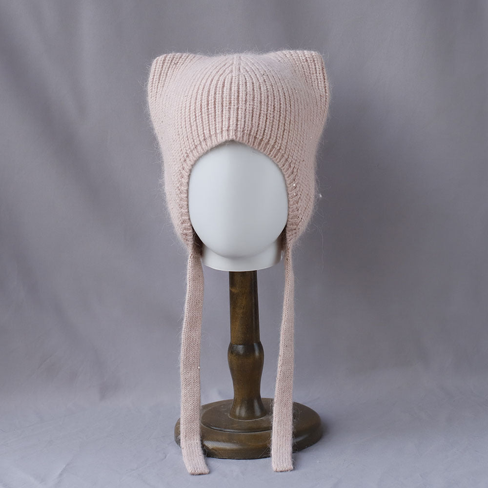Cute Cat Ear Angora Knit Bonnet 6W6HAT690