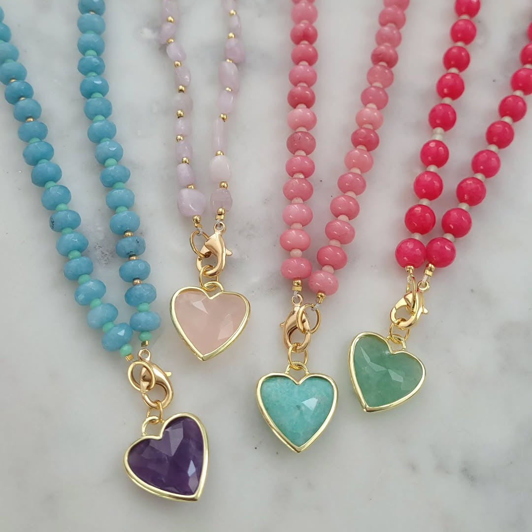 Sweet Heart Pendant Beaded Chain Necklace 6W6JNC378L