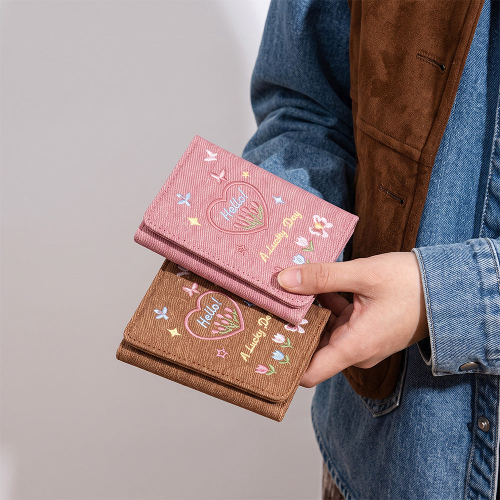 Butterfly Embroidery Trifold Wallet - DippedShop Wholesale - #3827