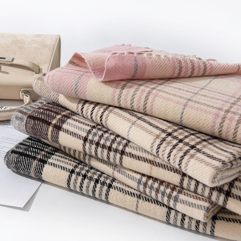 Minimalist Plaid Tassel Imitation Cashmere Scarf 6W6NSW292