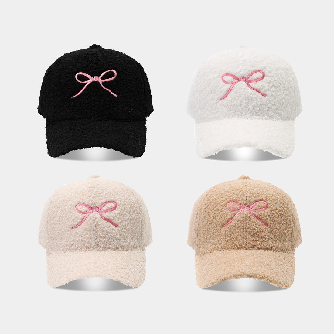 Lamb Wool Bowknot Embroidery Cap - DippedShop Wholesale - #1859