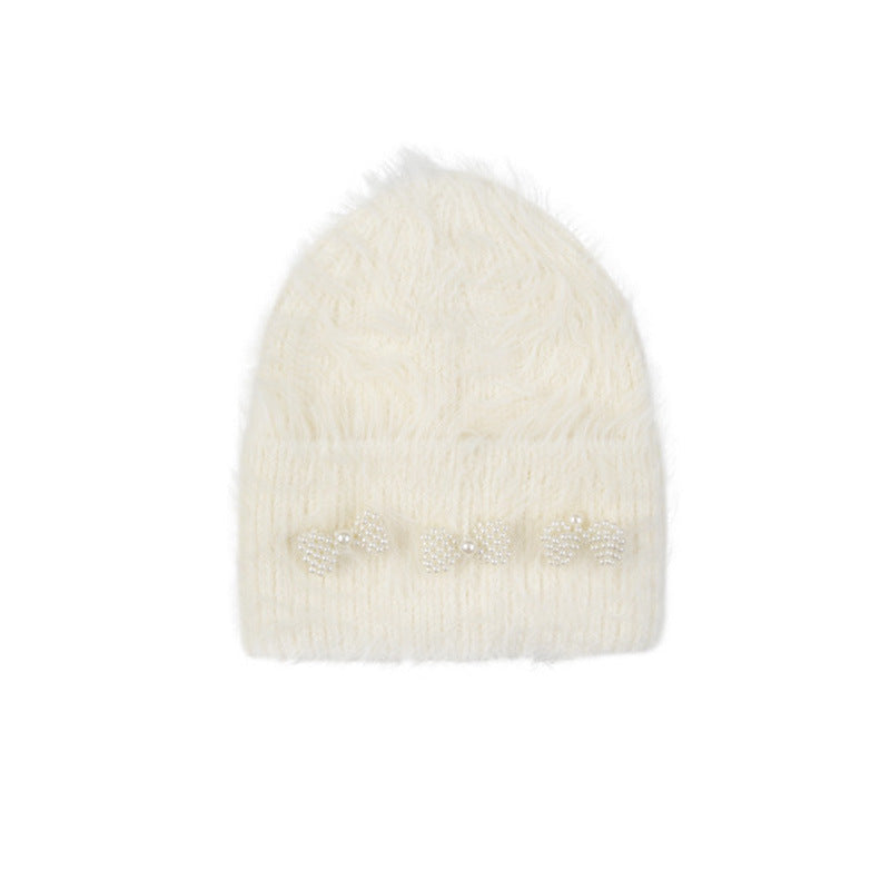 Cute Bow Knot Fuzzy Solid Color Beanie Hat DP25H708
