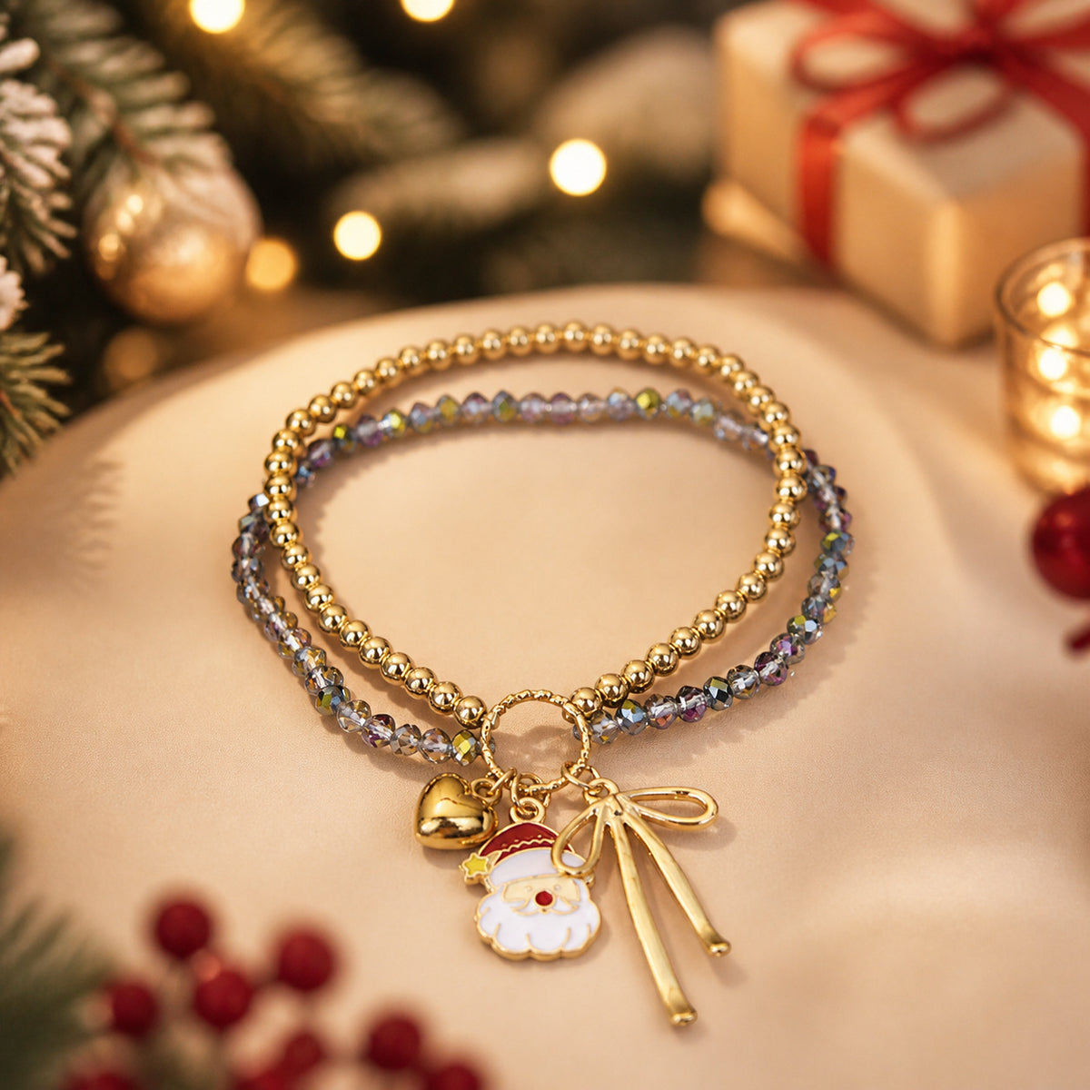 Cute Santa Claus Charm Rope Braided Bracelet 6W6JBR654
