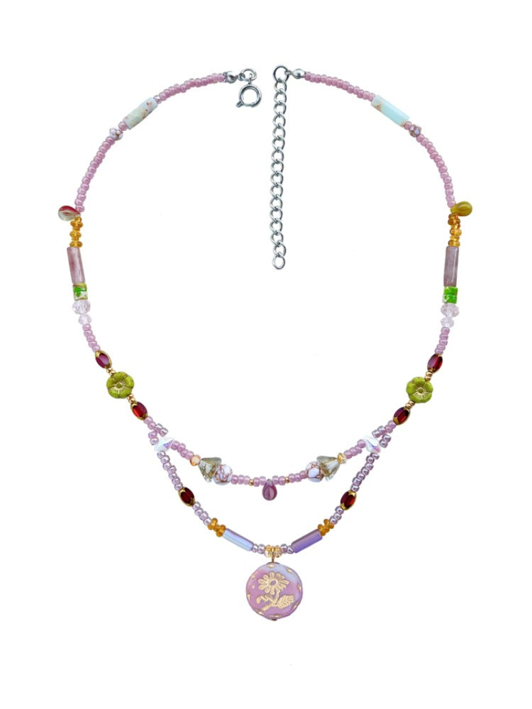 Double-Layered Lilac Beaded Necklace - DippedShop Wholesale - #3043