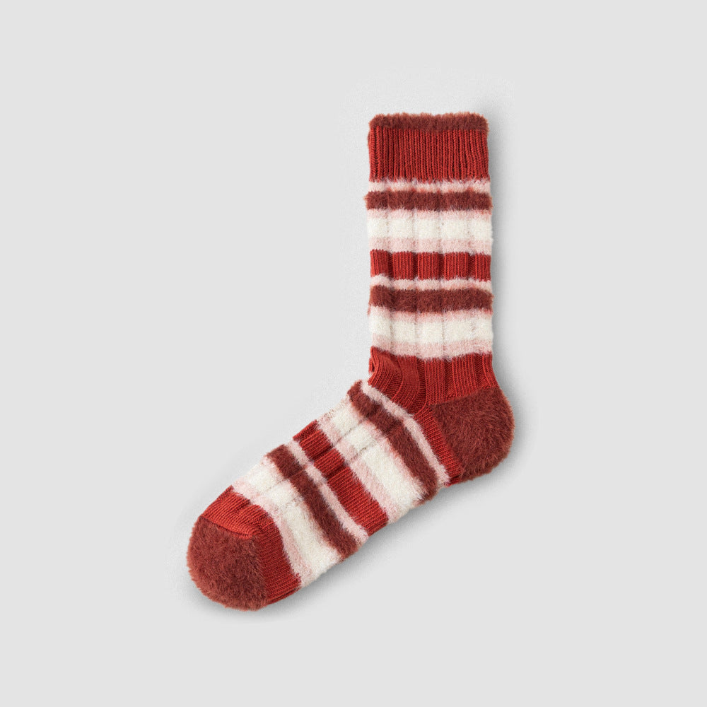 Winter Plush Color Contrast Striped Crew Socks 6W8FSO538