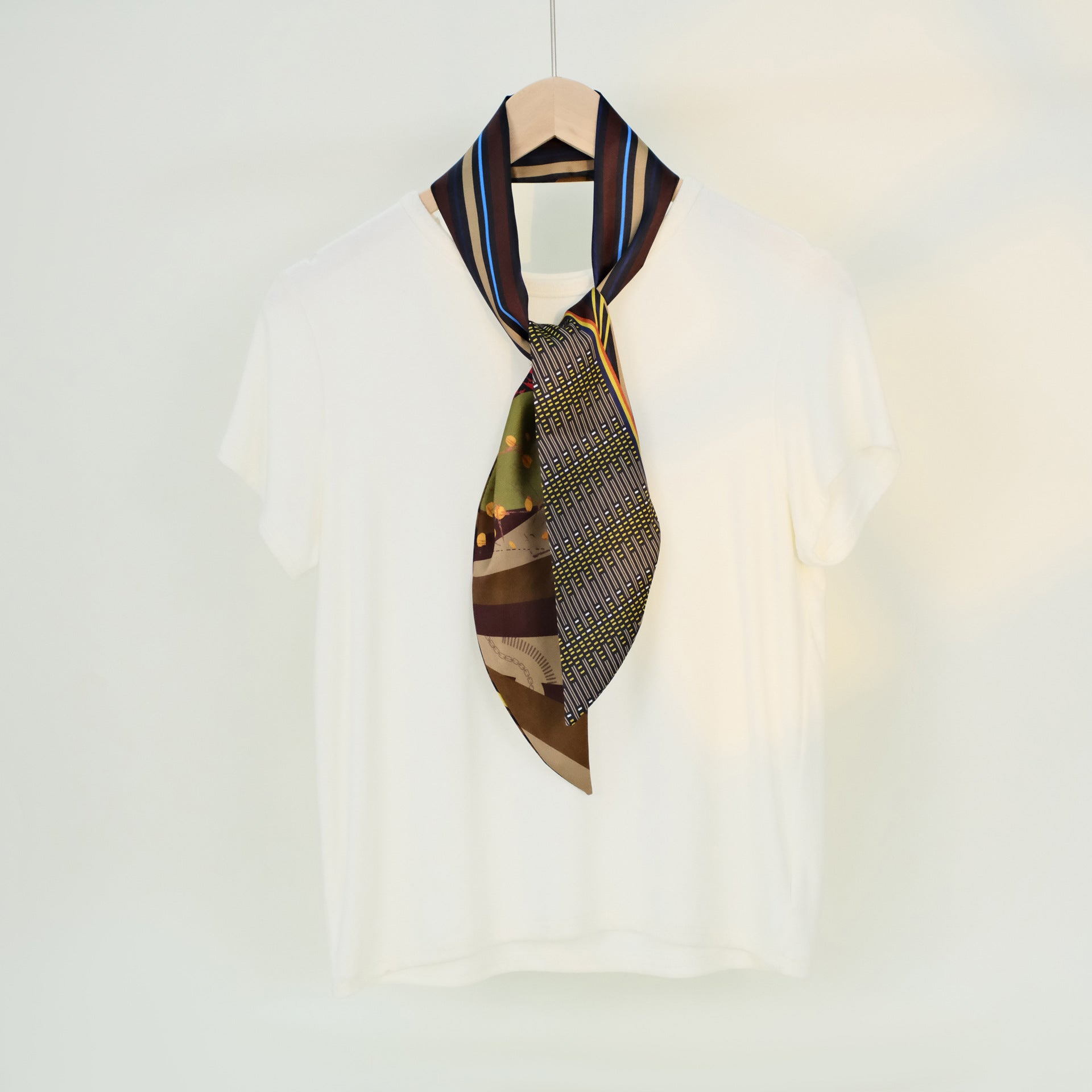 Vintage Striped Print Splice Silk Scarf 6W6NSI225