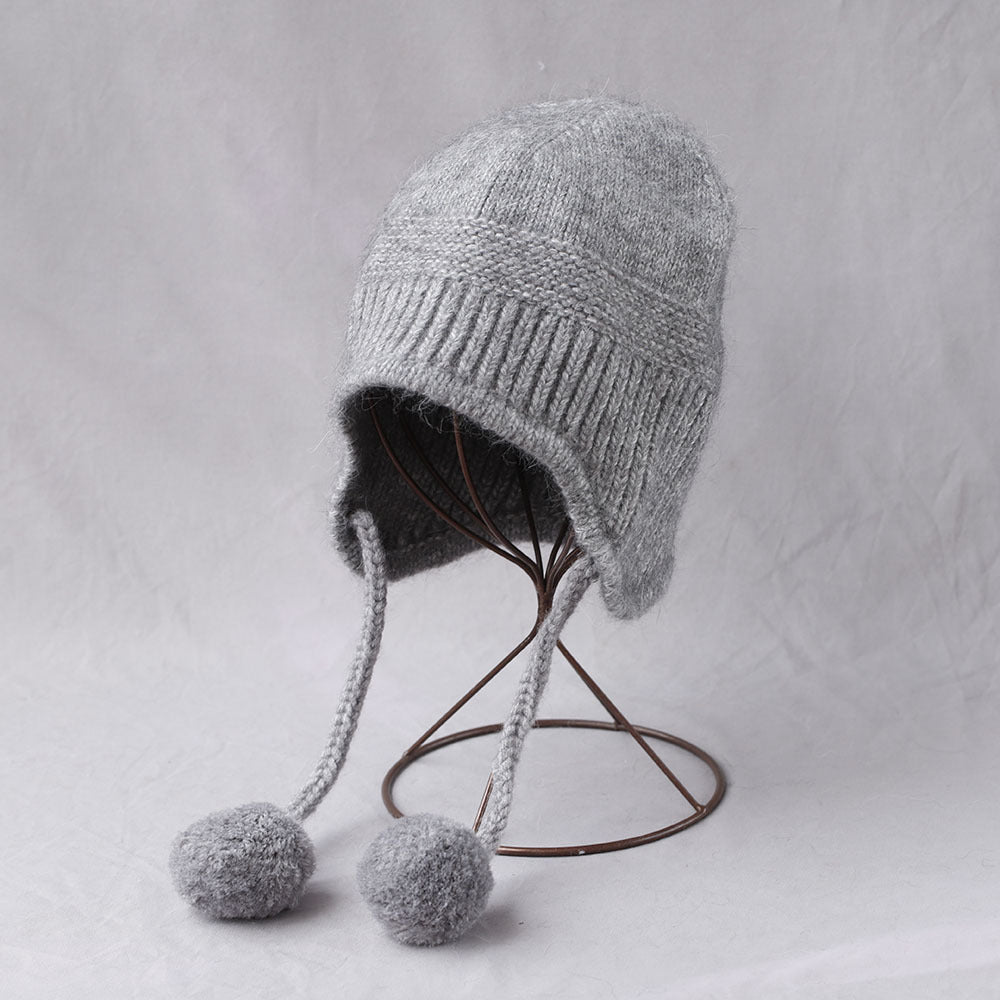 Simple Cute Pom-Pom Earflap Knit Beanie 6W6HAT692