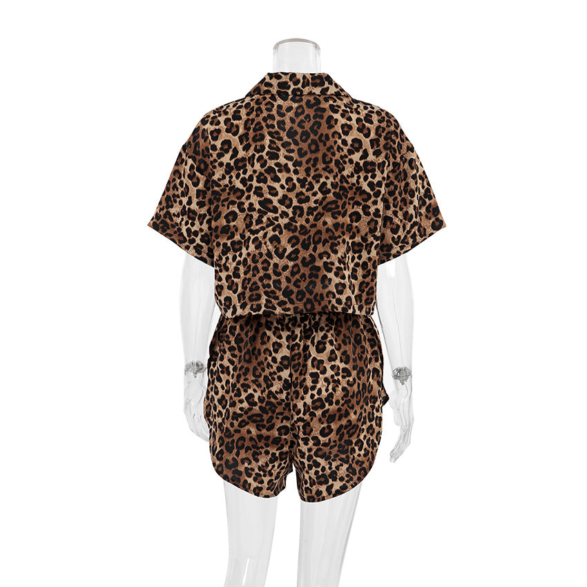 Leopard Print Lapel Sleepwear Set - DippedShop Wholesale - #6643