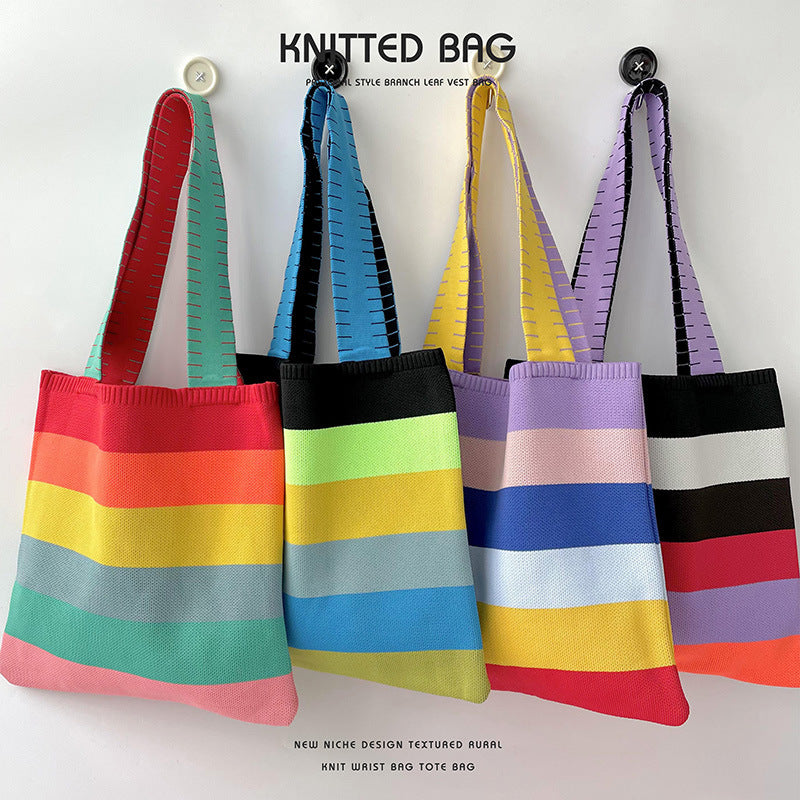 Rainbow Splice Color Block Knit Tote Bag DPB2518