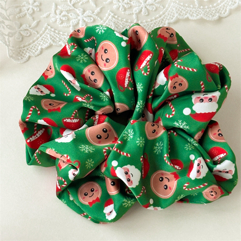 Striped Ribbon Print Christmas Satin Scrunchies 6W6HSR412