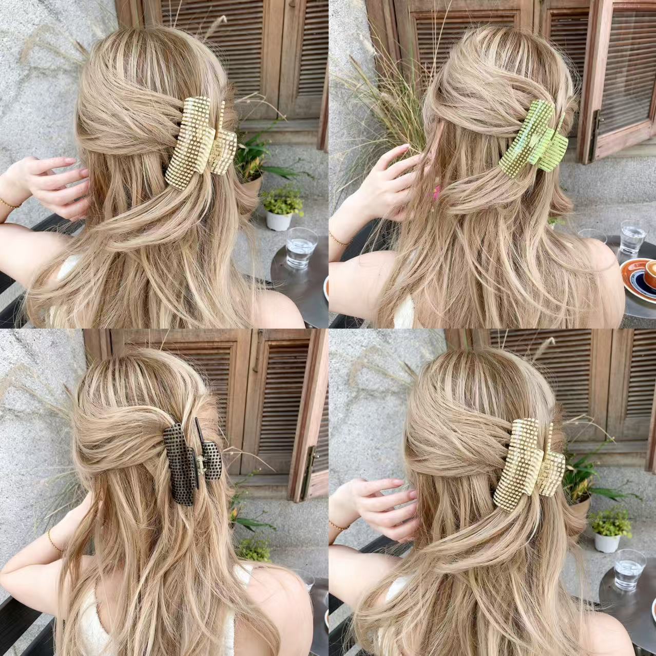 Minimalist Solid Color Plaid Acetate Hair Claw 8AS6HCP323T