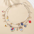 Boho-Style Double Layer Heart Pendant Necklace 6W6JNC619