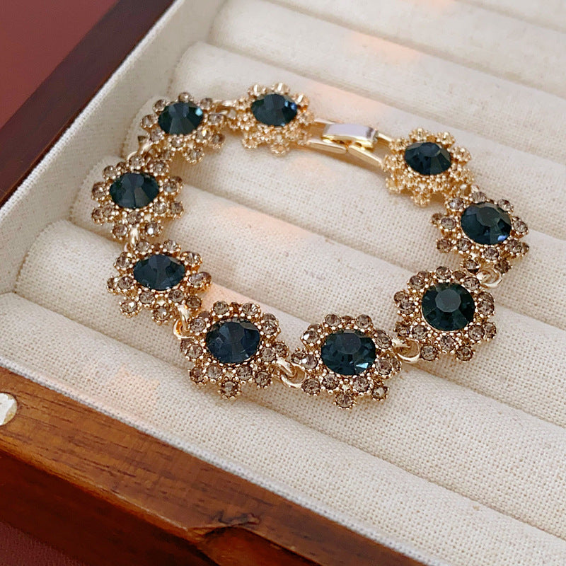 Vintage Rhinestone Floral Chain Buckle Necklace 6W6JNC972