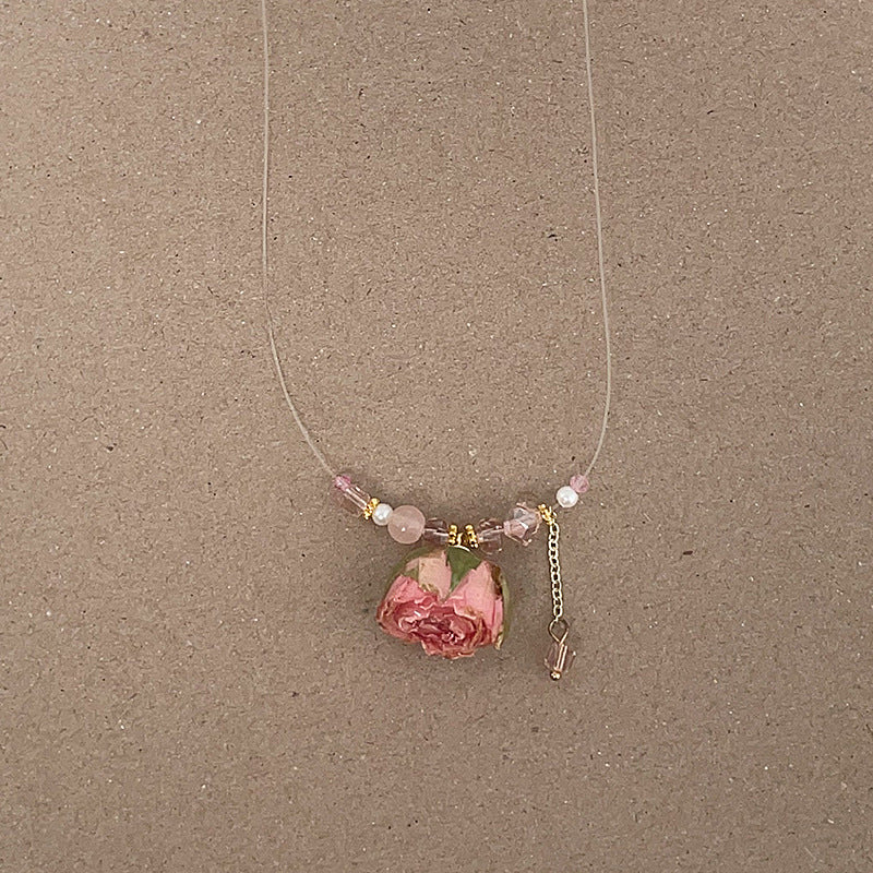 Vintage Pink Rose Flower Pearl Choker Necklace 6W6JNC385L