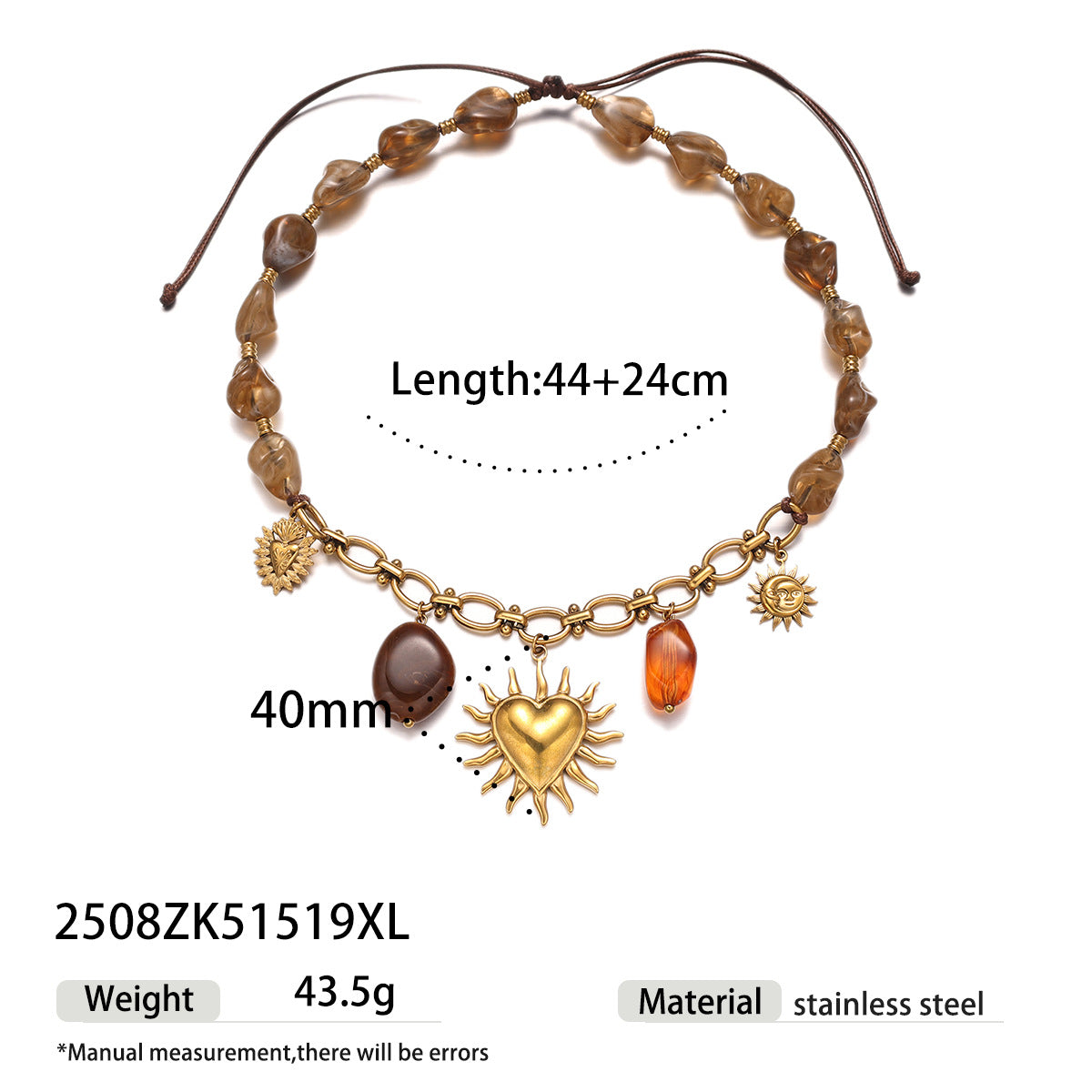 Boho Sacred Heart Beaded Necklace - DippedShop Wholesale - #0755